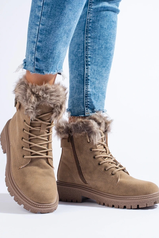 INomens boots Inith fur darkbeige