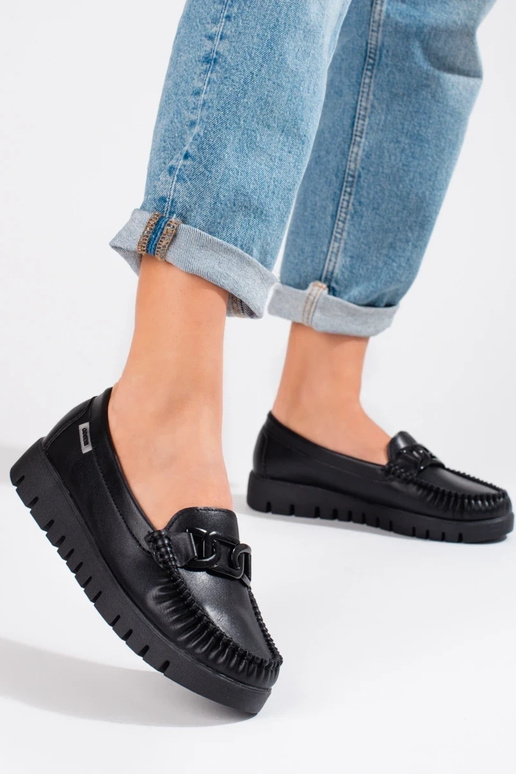 black INomens moccasins Inith platform