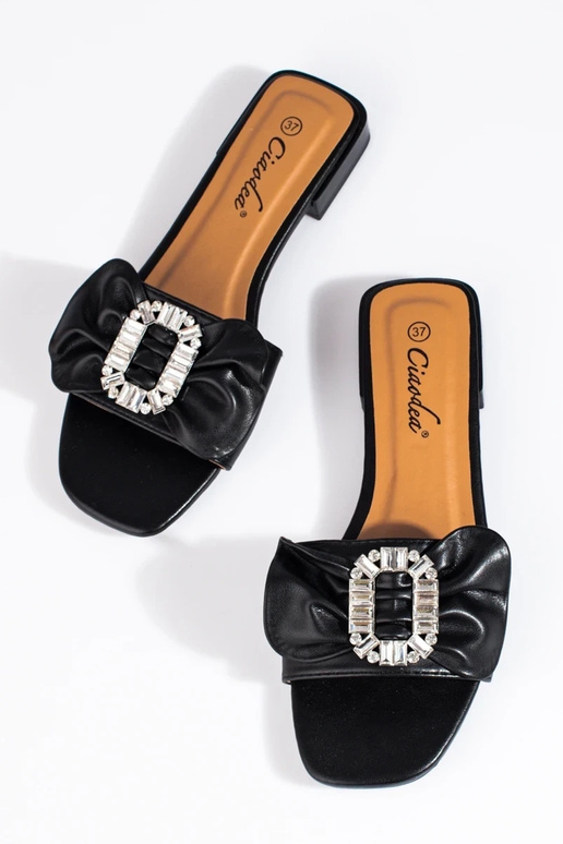 black slippers   with bow Shelovet black slippers   with bow Shelovet