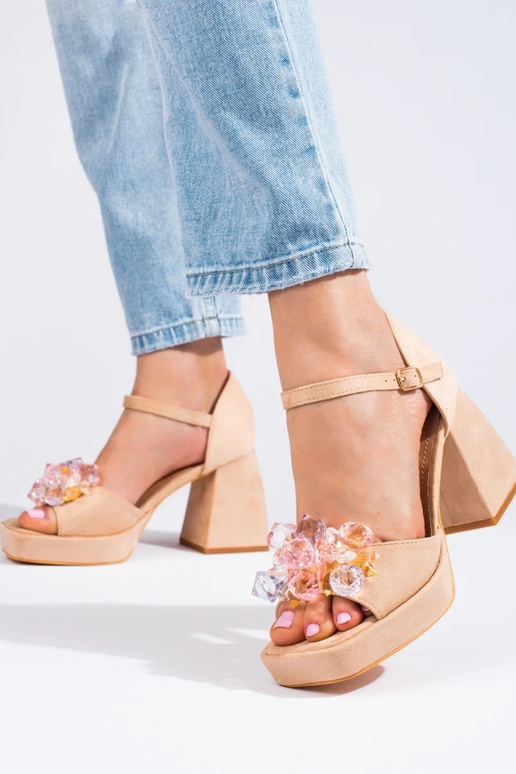 beige sandals on the heel  Shelovet beige sandals on the heel  Shelovet