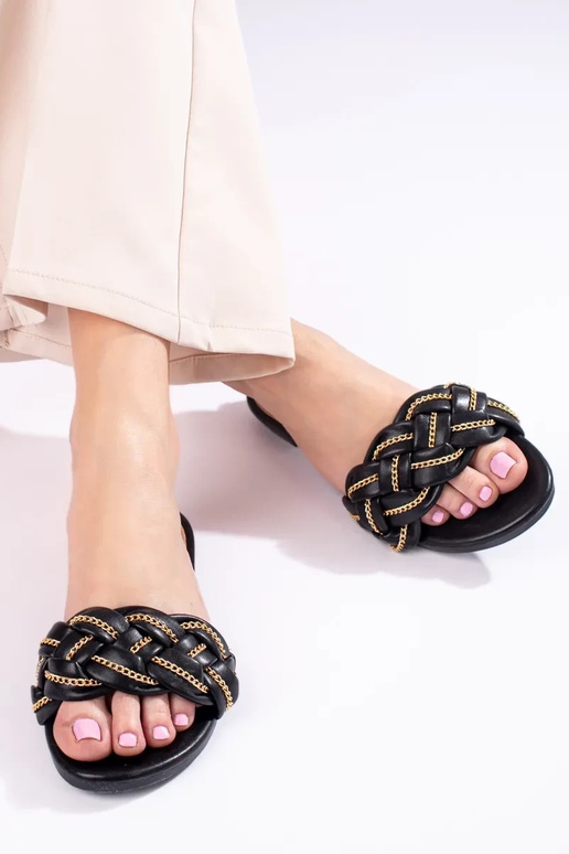 Elegant style black slippers   Shelovet Elegant style black slippers   Shelovet