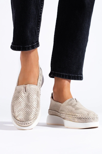 Leather openInork shoes golden 2