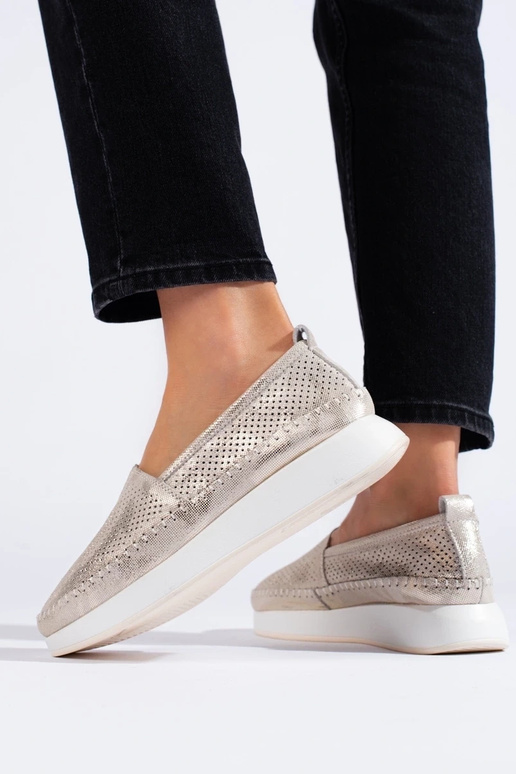 Leather openInork shoes golden