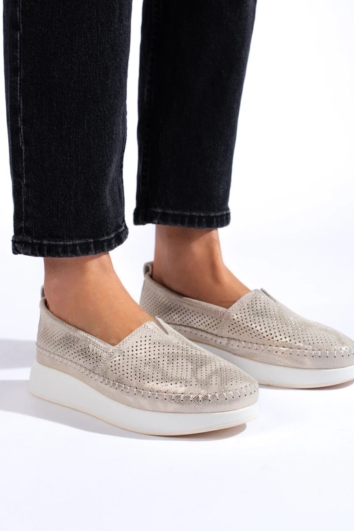 Leather openInork shoes golden