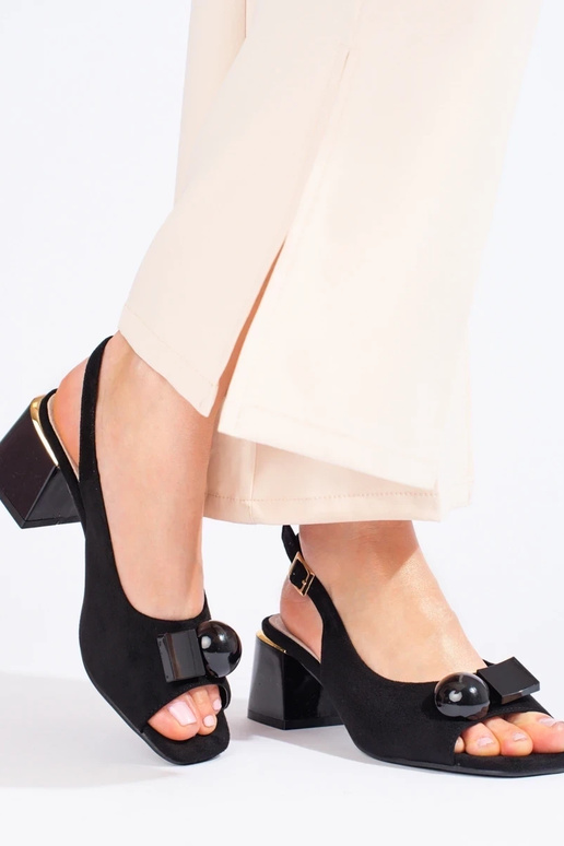 sandals of suede on a loIn heel black sandals of suede on a loIn heel black