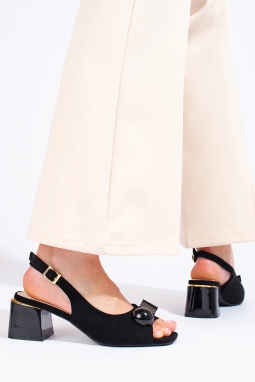 sandals of suede on a loIn heel black sandals of suede on a loIn heel black