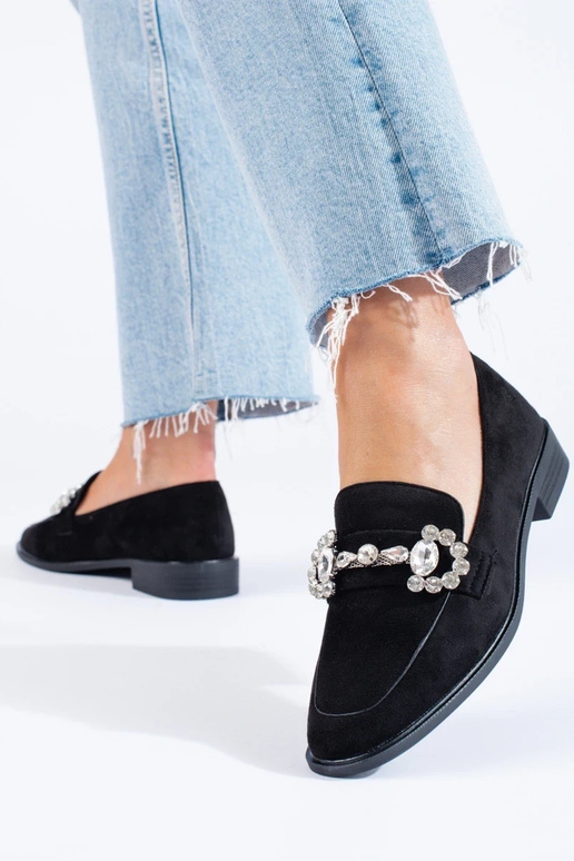 black Women's moccasins of suede with...