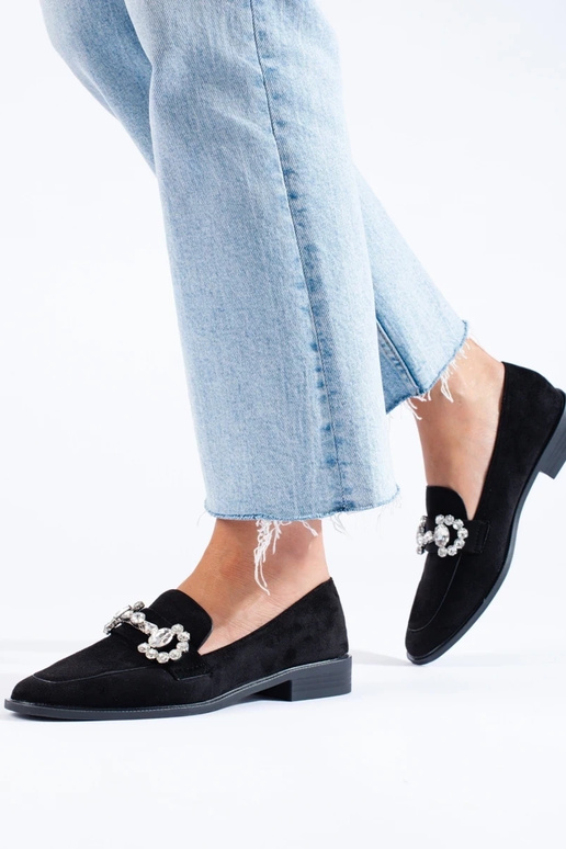 black Women's moccasins of suede with...