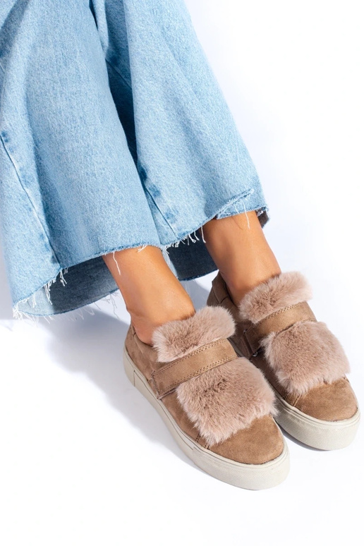 beige of suede shoes with fur Shelovet beige of suede shoes with fur Shelovet