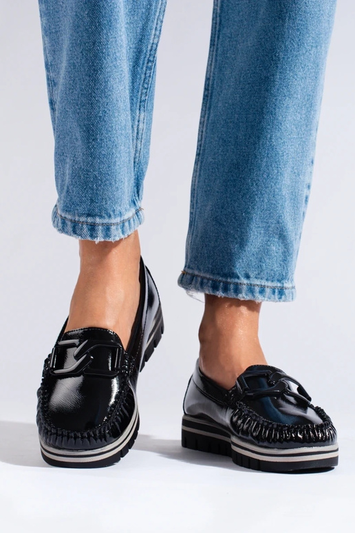 Lakierowane czarne mokasyny na...