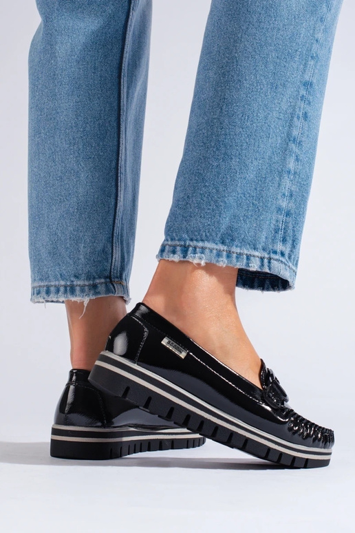 Lakierowane czarne mokasyny na...