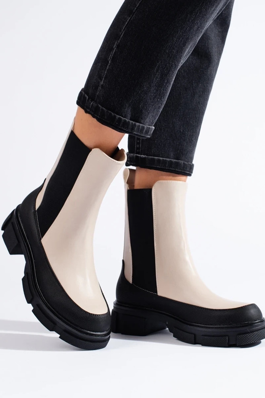 Beżowe wysokie sztyblety damskie