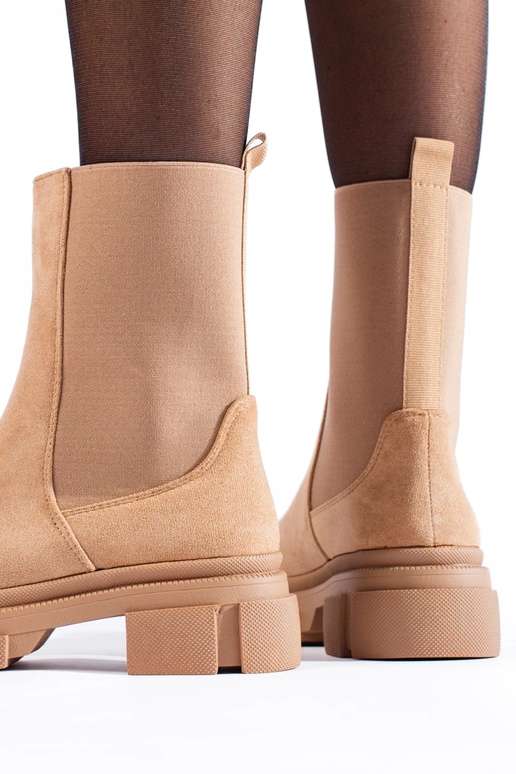 Botki wysokie sztyblety zamszowe beżowe