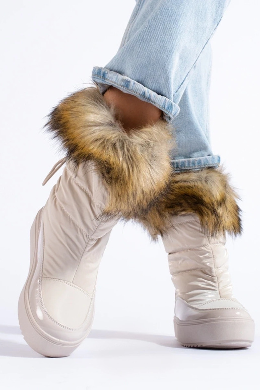 Damskie kremowe śniegowce z futerkiem