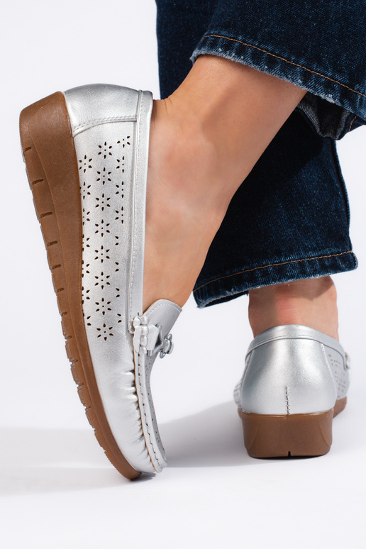 silver color Women's moccasins