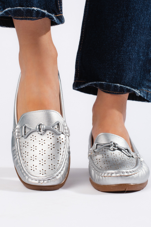 silver color Women's moccasins