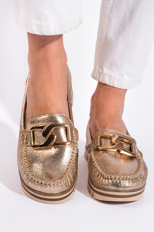 gold color Women's moccasins with...