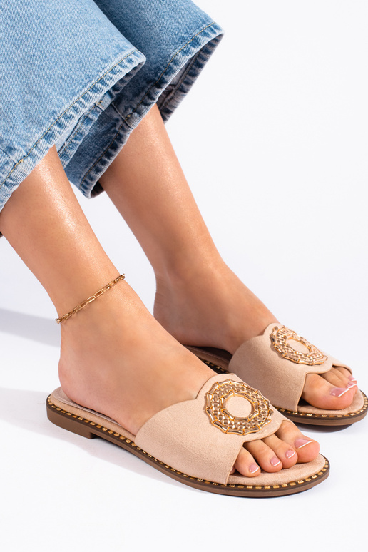 beige of suede slippers beige of suede slippers