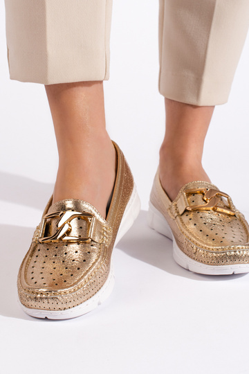 gold color Women's moccasins 2