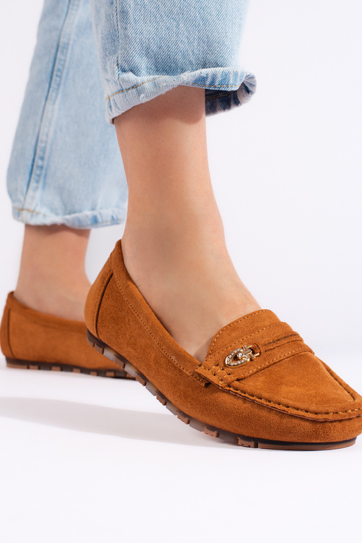 Brown color Women's moccasins of suede Brown color Women's moccasins of suede