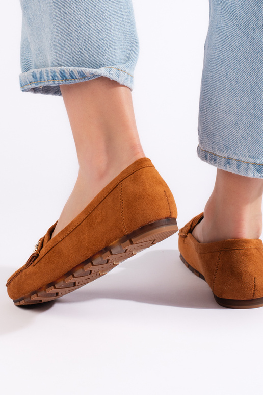 Brown color Women's moccasins of suede Brown color Women's moccasins of suede