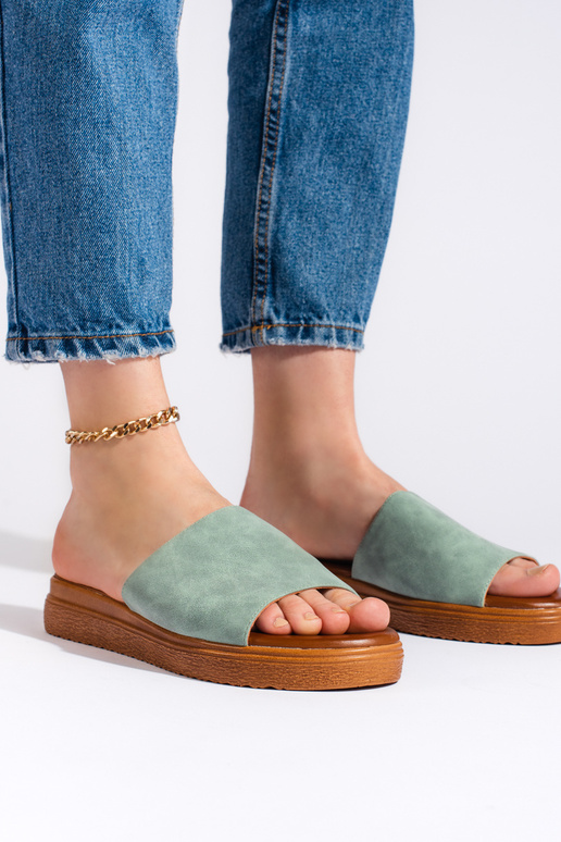 green color  slippers  with platform