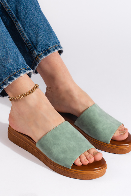 green color  slippers  with platform