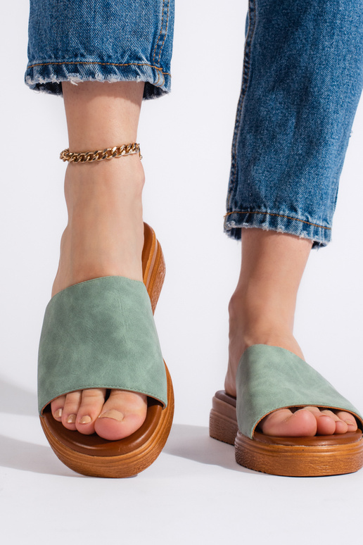 green color  slippers  with platform