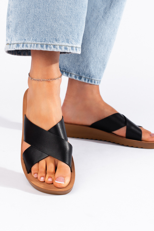 black  slippers  with platform