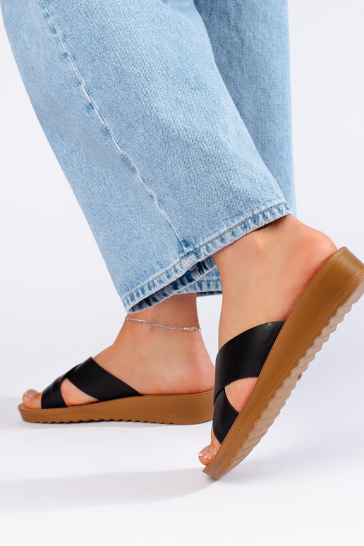 black  slippers  with platform