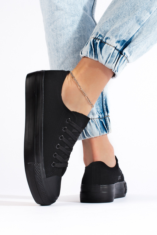 Czarne trampki damskie na platformie Czarne trampki damskie na platformie