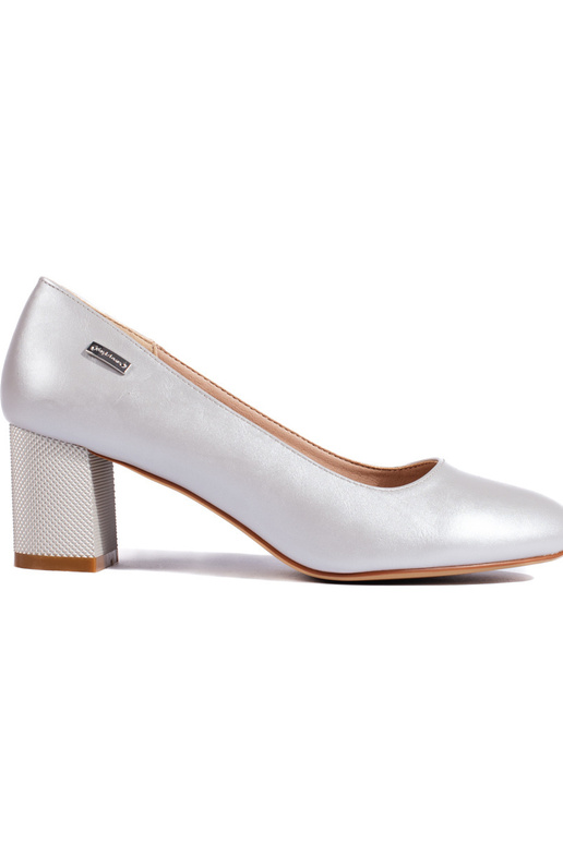 silver color High heels on the heel...