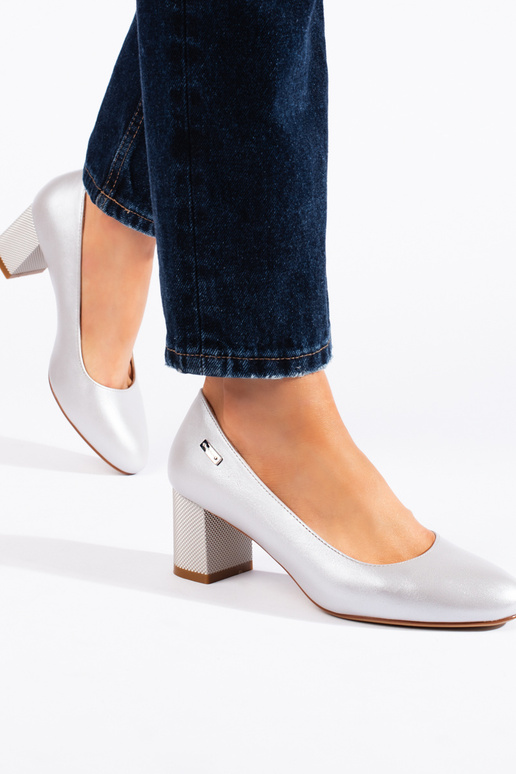 silver color High heels on the heel...