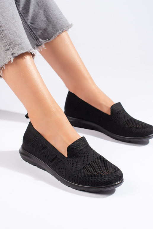 Czarne tekstylne slip on damskie