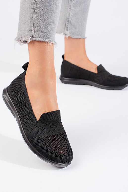 Czarne tekstylne slip on damskie