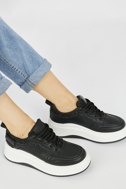 Damskie czarne sneakersy na grubej... Damskie czarne sneakersy na grubej...