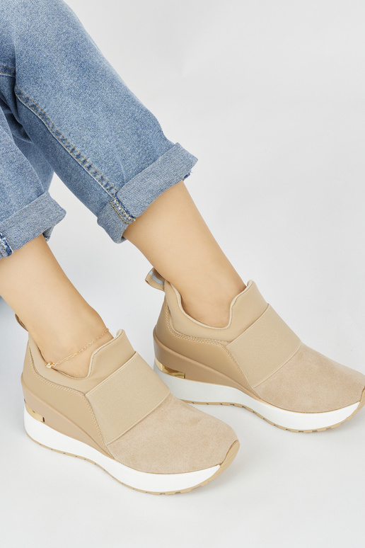 Brązowe zamszowe sneakersy na koturnie Brązowe zamszowe sneakersy na koturnie