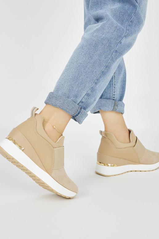 Brązowe zamszowe sneakersy na koturnie Brązowe zamszowe sneakersy na koturnie