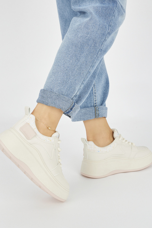 Damskie kremowe sneakersy na grubej... Damskie kremowe sneakersy na grubej...