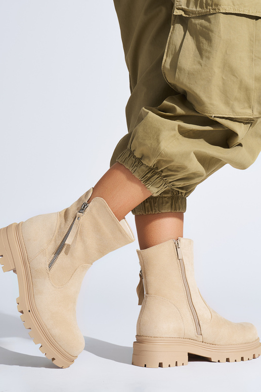 Brązowe botki damskie z ozdobnym zamkiem Brązowe botki damskie z ozdobnym zamkiem