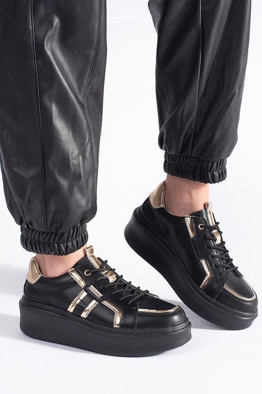 Skórzane czarne sneakersy na platformie Skórzane czarne sneakersy na platformie