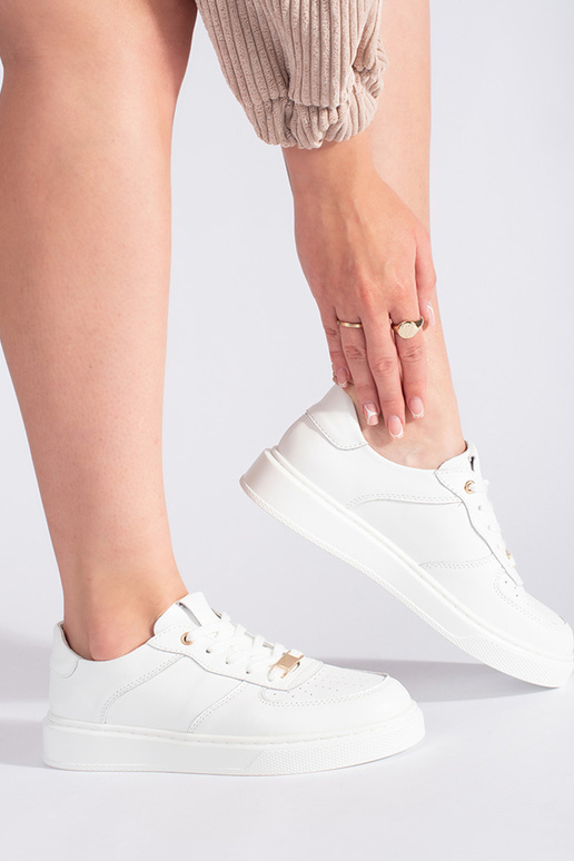 Białe damskie skórzane buty sportowe