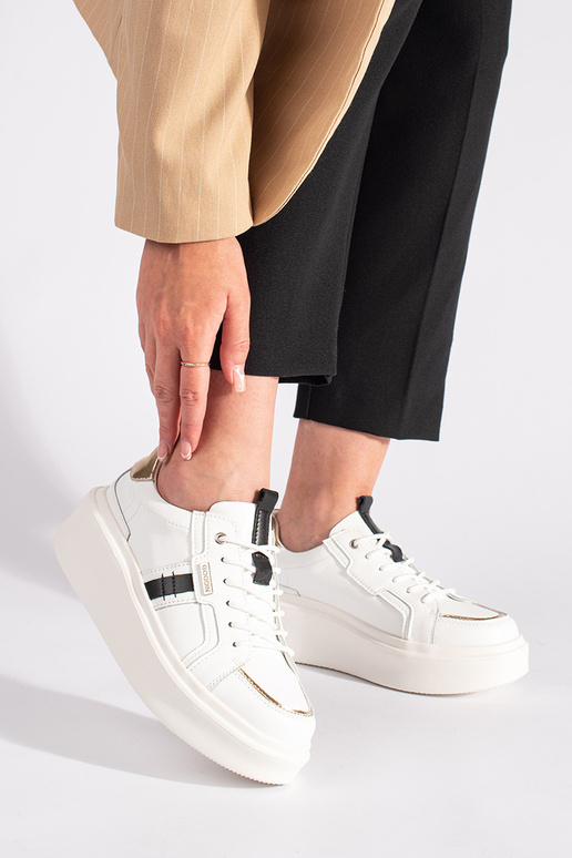 Skórzane białe sneakersy na platformie Skórzane białe sneakersy na platformie