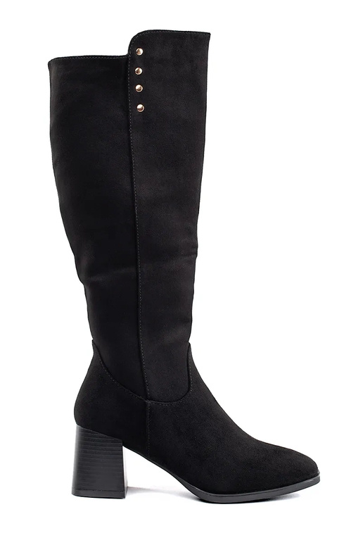 black of suede long boots on the heel black of suede long boots on the heel