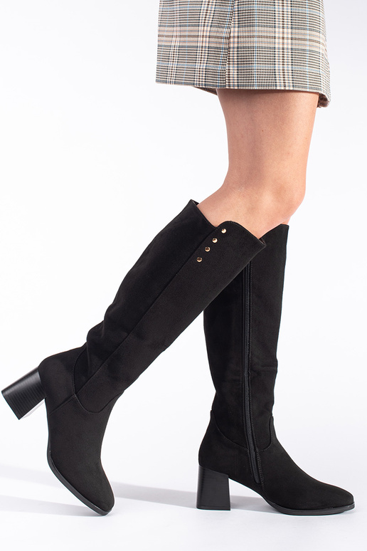 black of suede long boots on the heel black of suede long boots on the heel