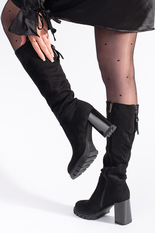 black of suede long boots on the heel black of suede long boots on the heel