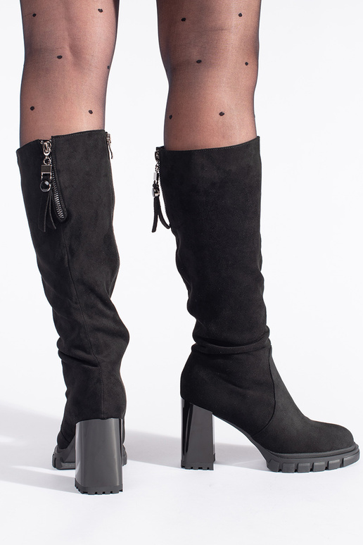 black of suede long boots on the heel black of suede long boots on the heel