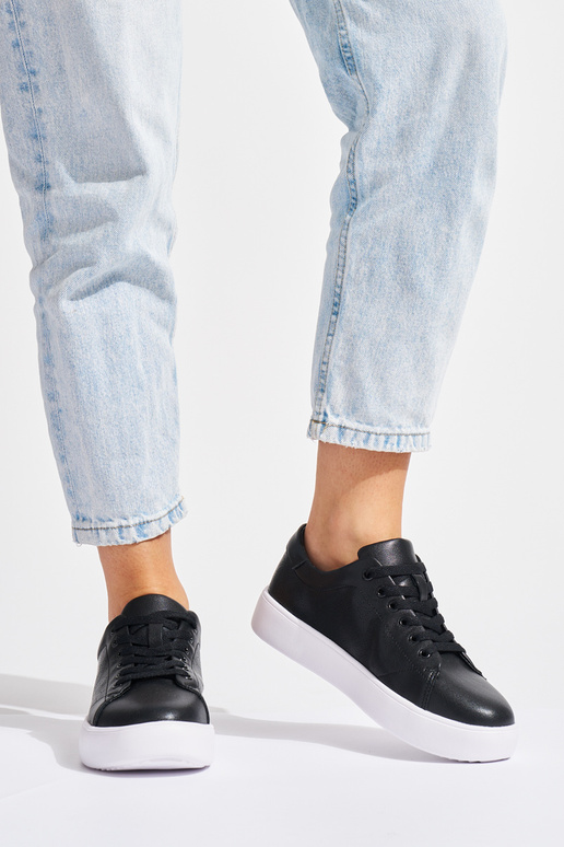 Skórzane czarne wiązane trampki damskie