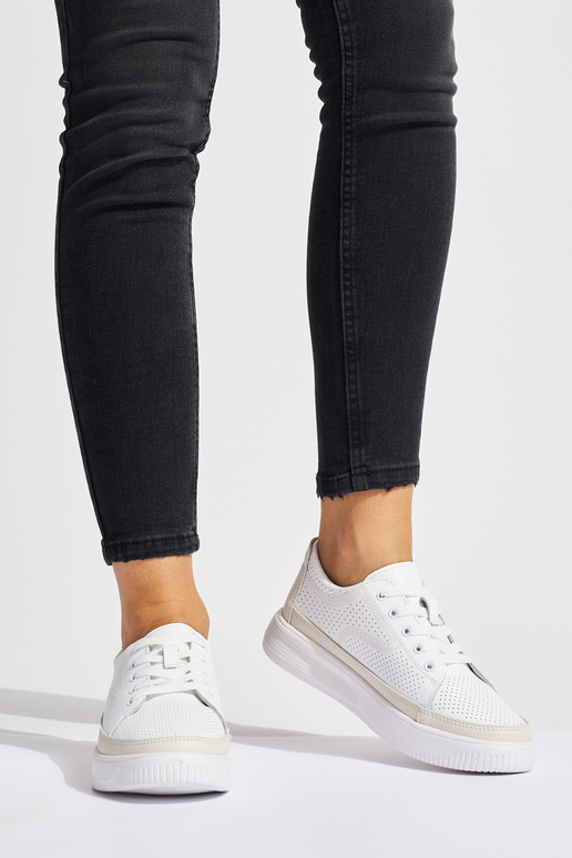 Skórzane ażurowe trampki białe Sergio...