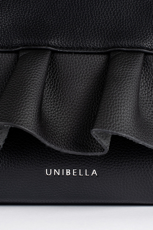 Czarna torebka damska z ozdobną falbanką